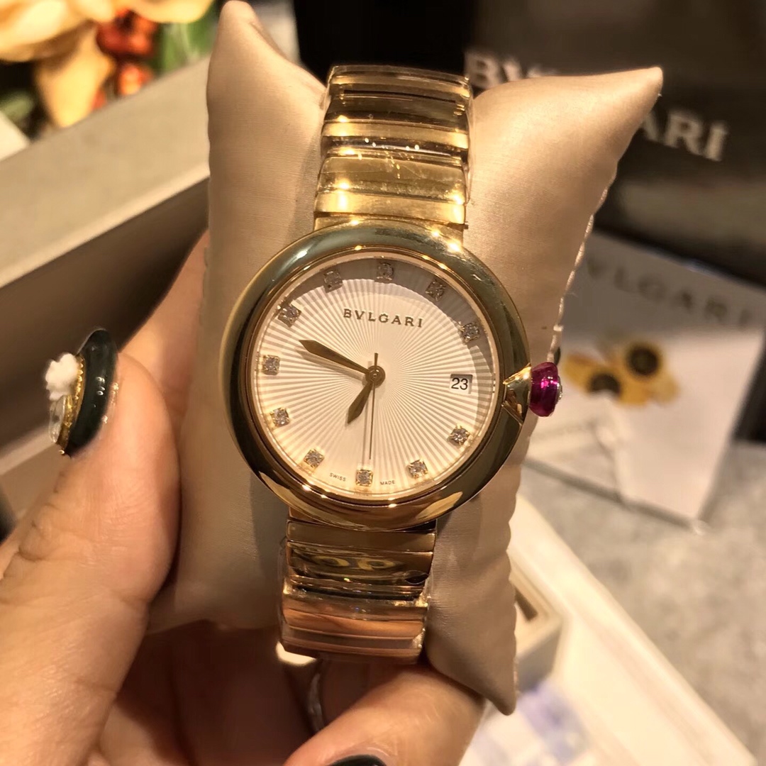 Bvlgari Lvcea gold case and bracelet, white dial, gold bezel 33mm Women's Automatic