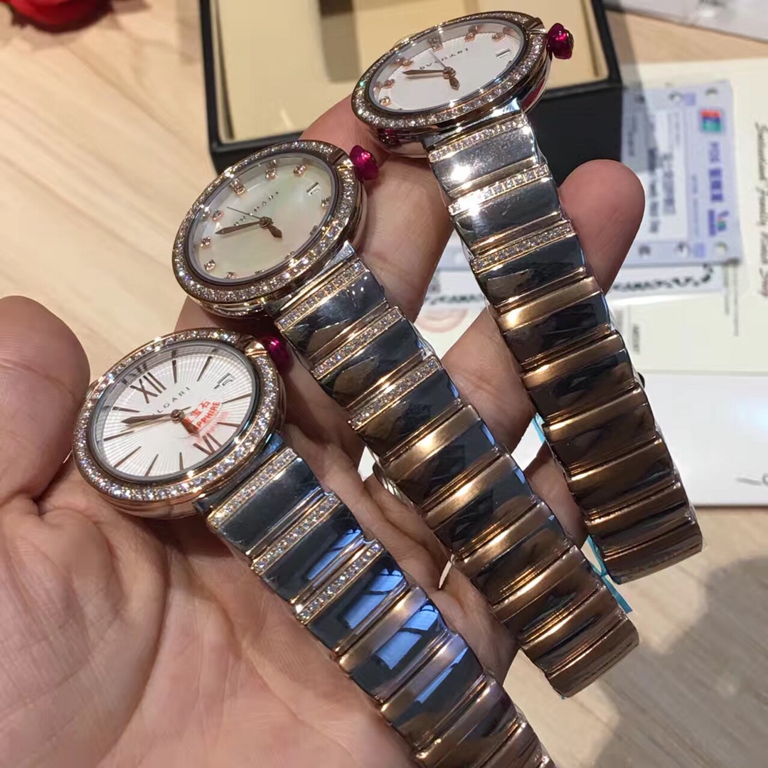 Bvlgari Lvcea Rose gold tone case and bracelet, diamond bezel, colored dial 33mm Women's Quartz
