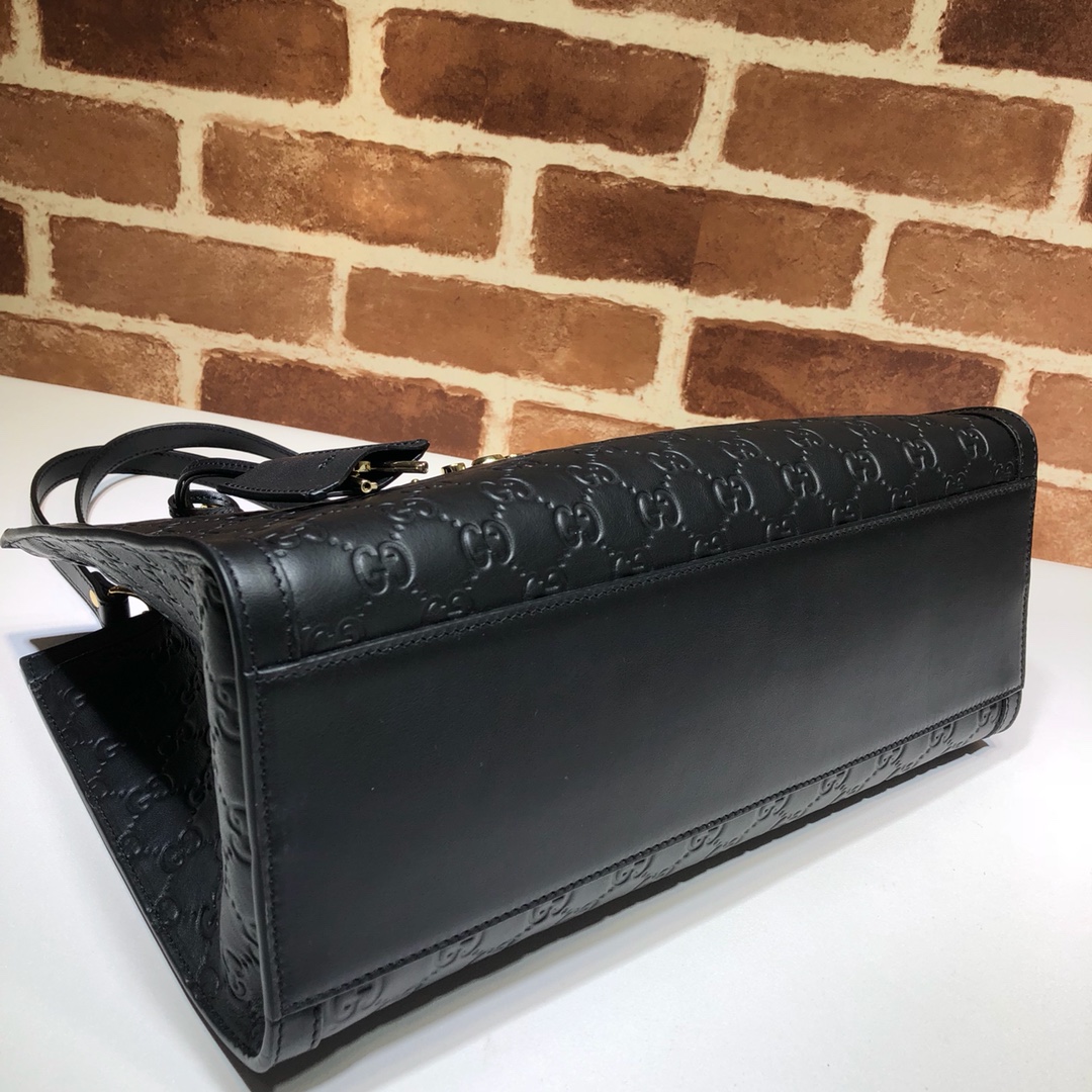 GUCCI古驰双G压印黑色皮革中号肩背包479197