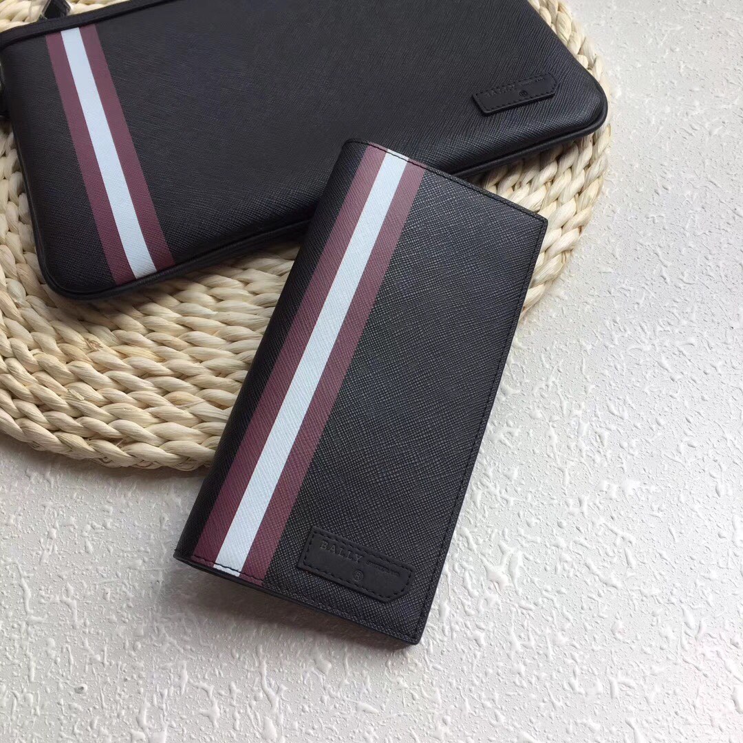 [Bally Wallets]Classic striped embossed cowhide Easy to carry and practical, a