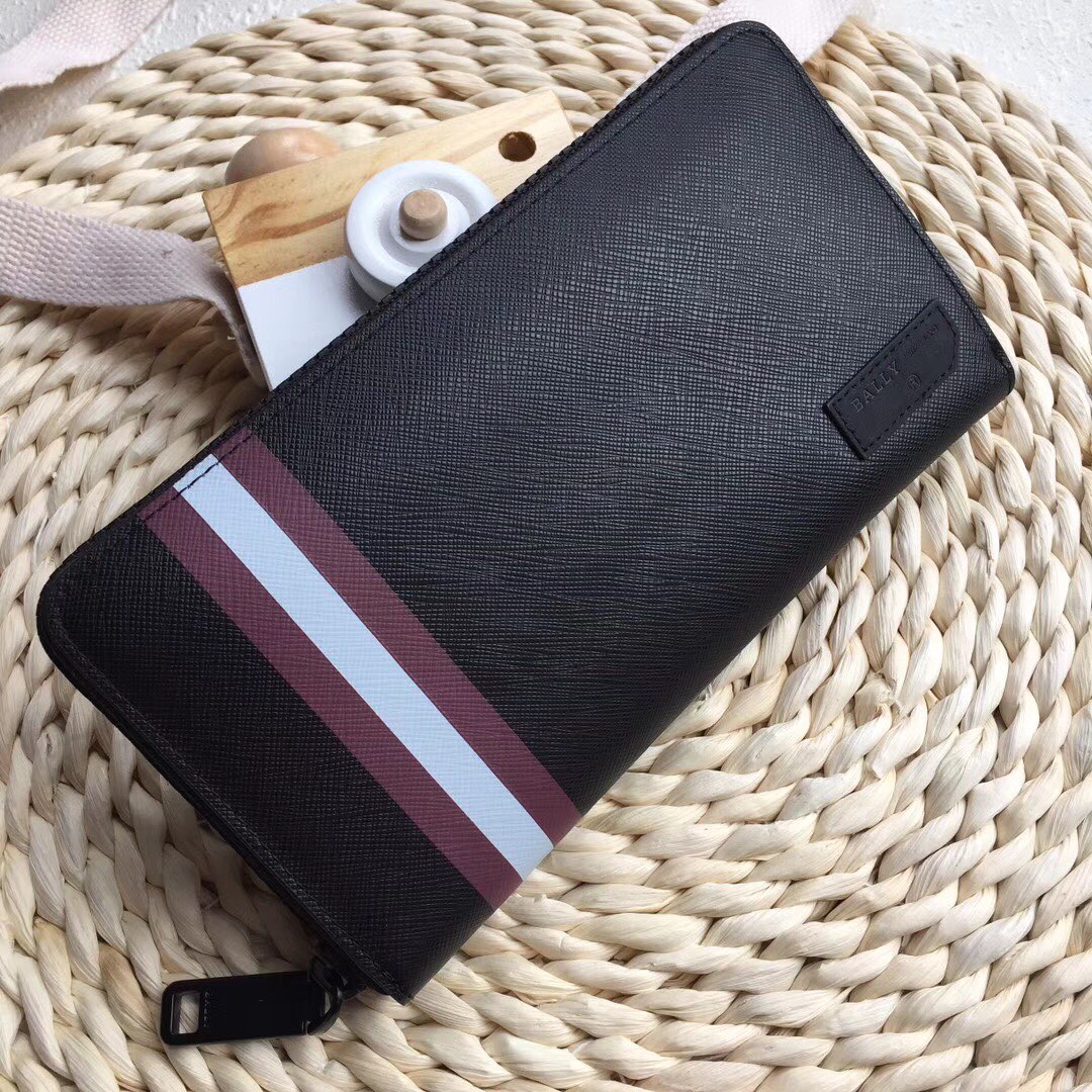 [Bally Wallets]Classic striped embossed cowhide Easy to carry and practical, a