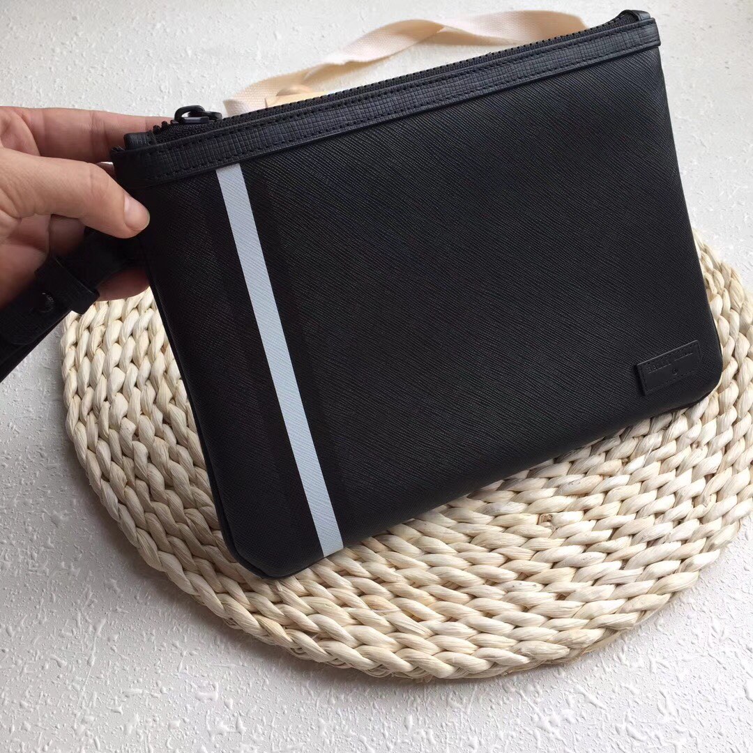 [Bally Wallets]Classic striped embossed cowhide