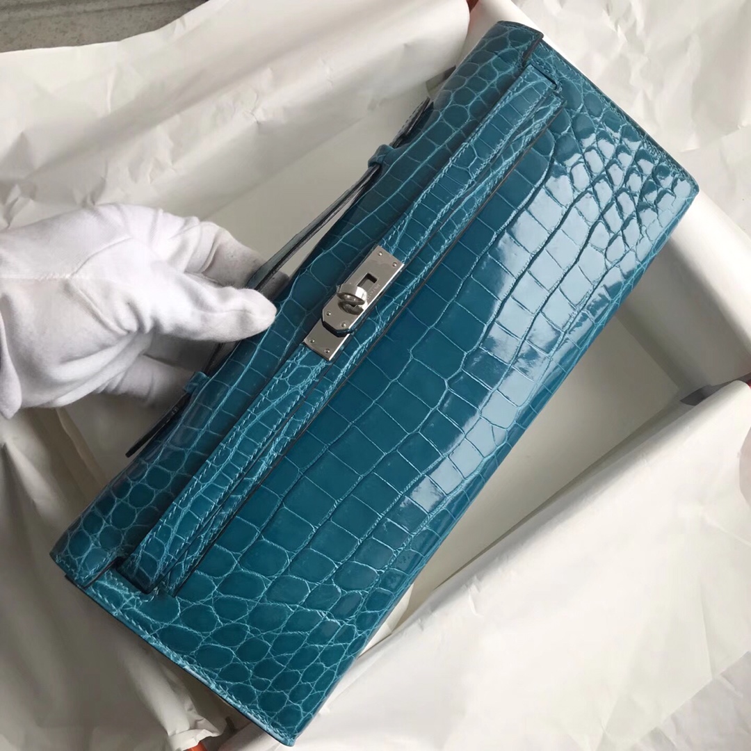 Hermes Kelly Azul Denim Hardware Prata