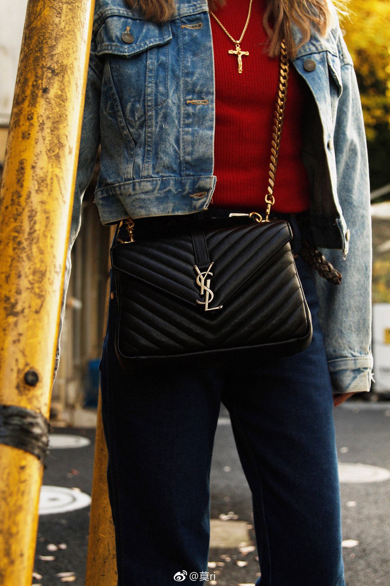 Saint laurent Ysl Monogram college_24cm黑色金扣428056