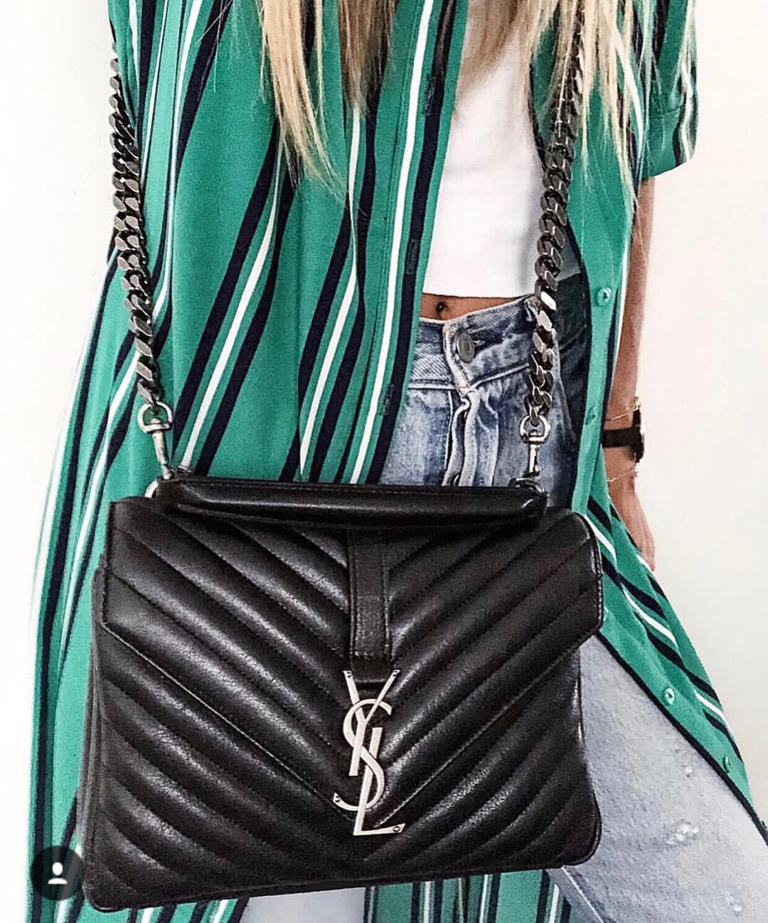 Saint laurent Ysl Monogram college_24cm黑色银扣428056
