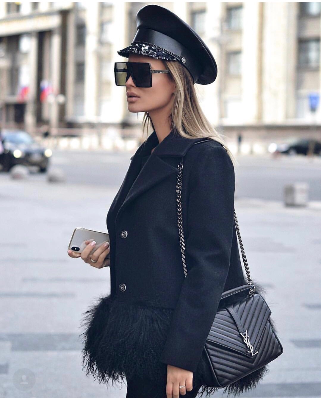 Saint laurent Ysl Monogram college_24cm黑色银扣428056