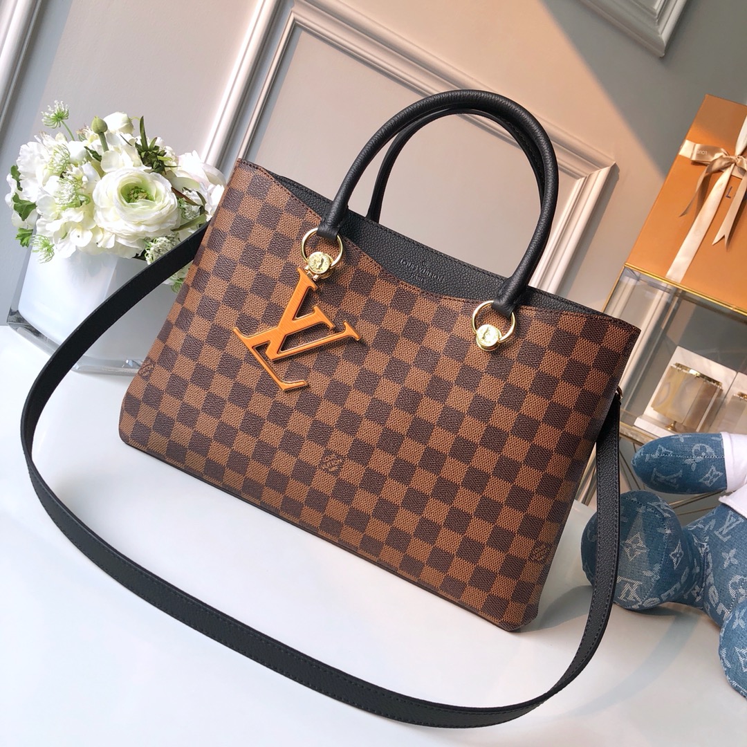 Louis Vuitton LV Riverside Bags Handbags Black Gold Damier Ebene Canvas Cowhide Resin Fashion N40050