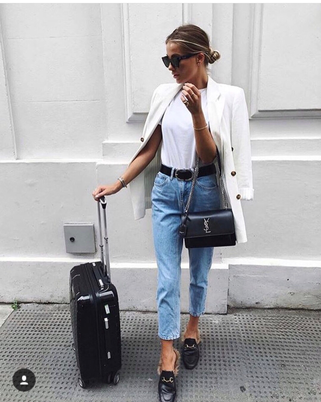 YSL Sunset 22CM 牙签纹日落包 442906黑色银扣