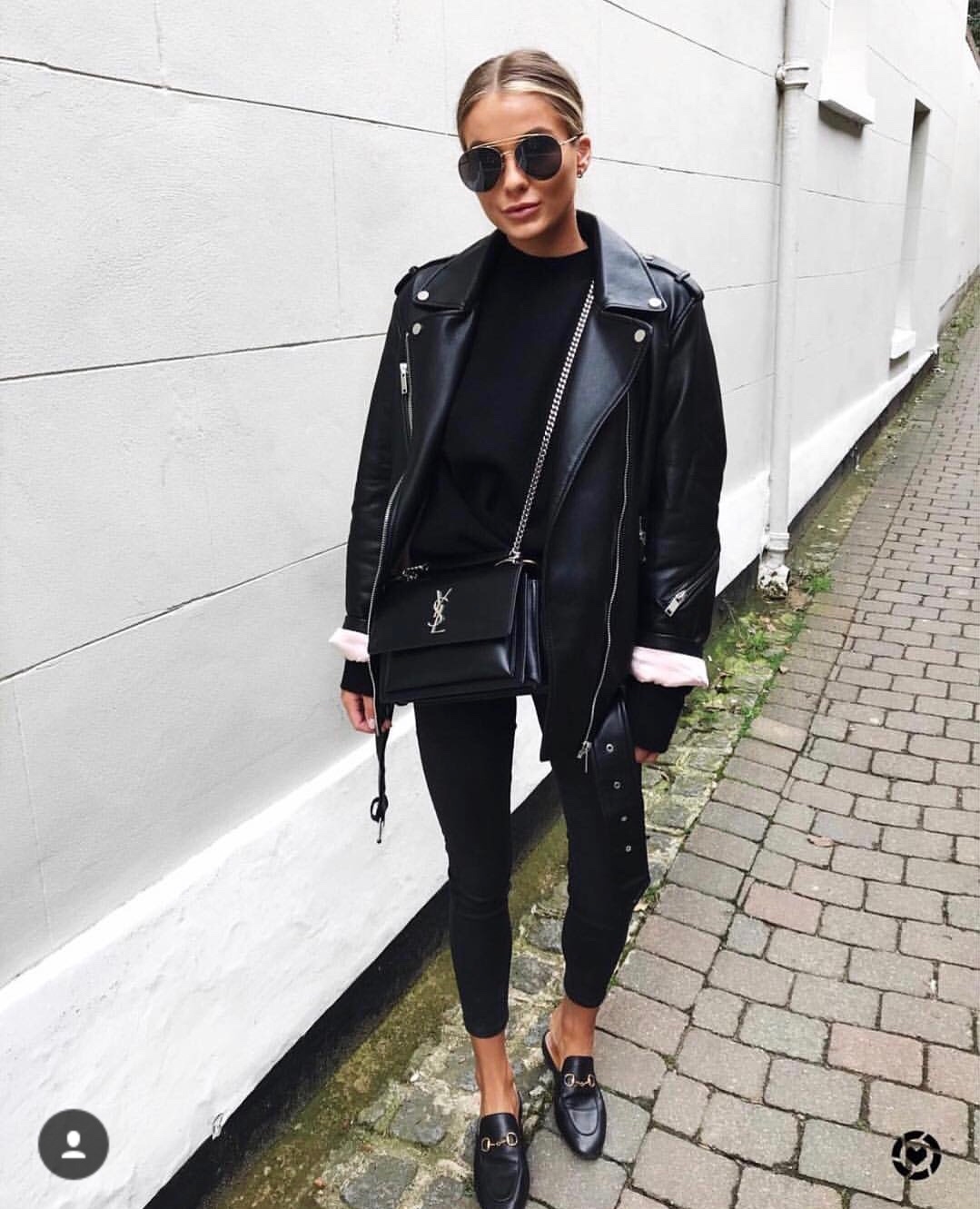 YSL Sunset 22CM 牙签纹日落包 442906黑色银扣