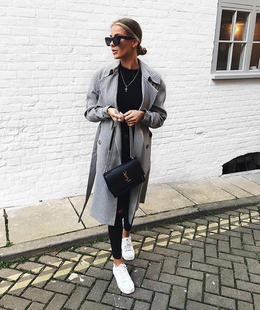 YSL Sunset 22CM 牙签纹日落包 442906黑色银扣