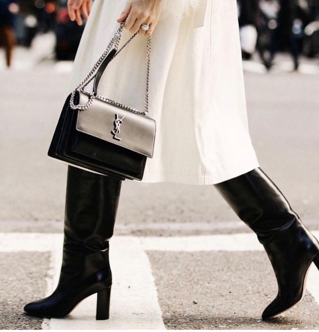 YSL Sunset 22CM 牙签纹日落包 442906黑色银扣