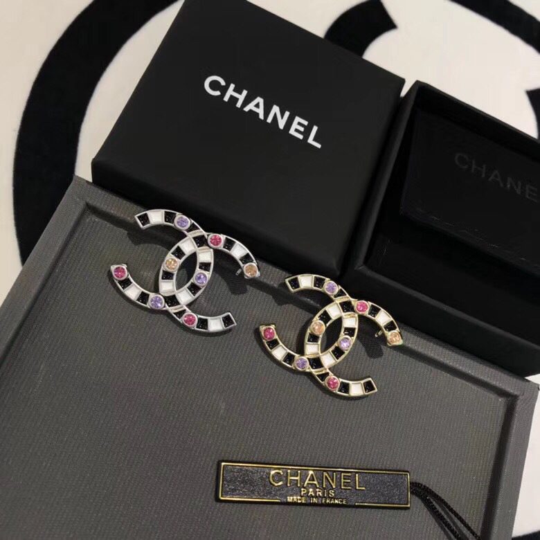 chanel multicolor crystal cc brooch