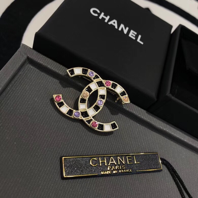 chanel multicolor crystal cc brooch