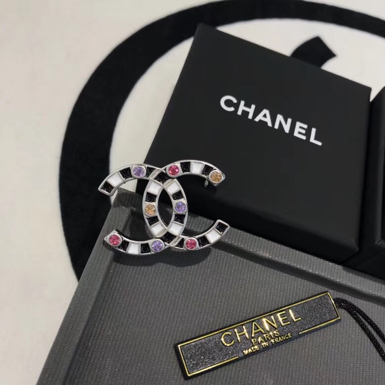 chanel multicolor crystal cc brooch
