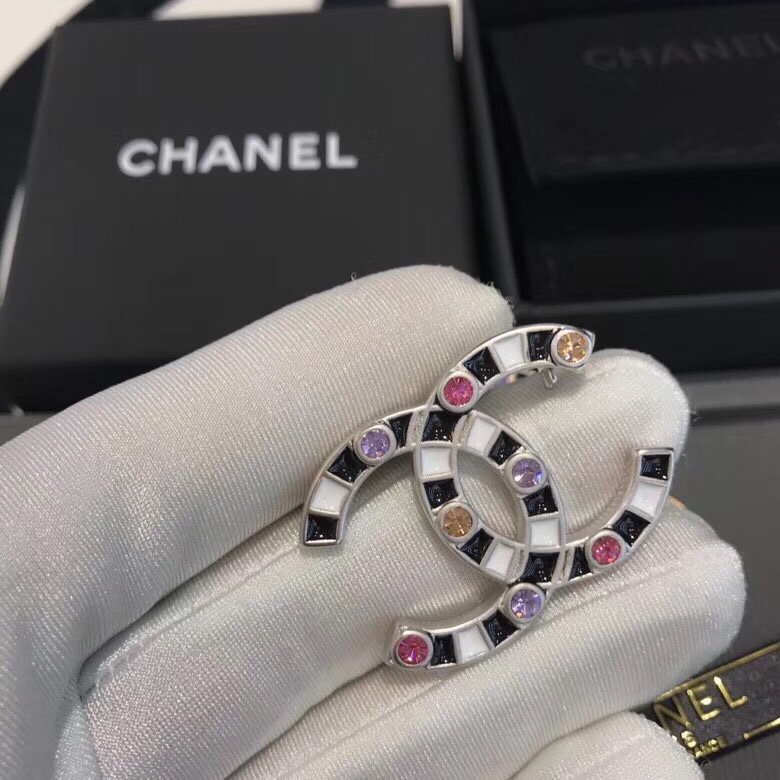 chanel multicolor crystal cc brooch