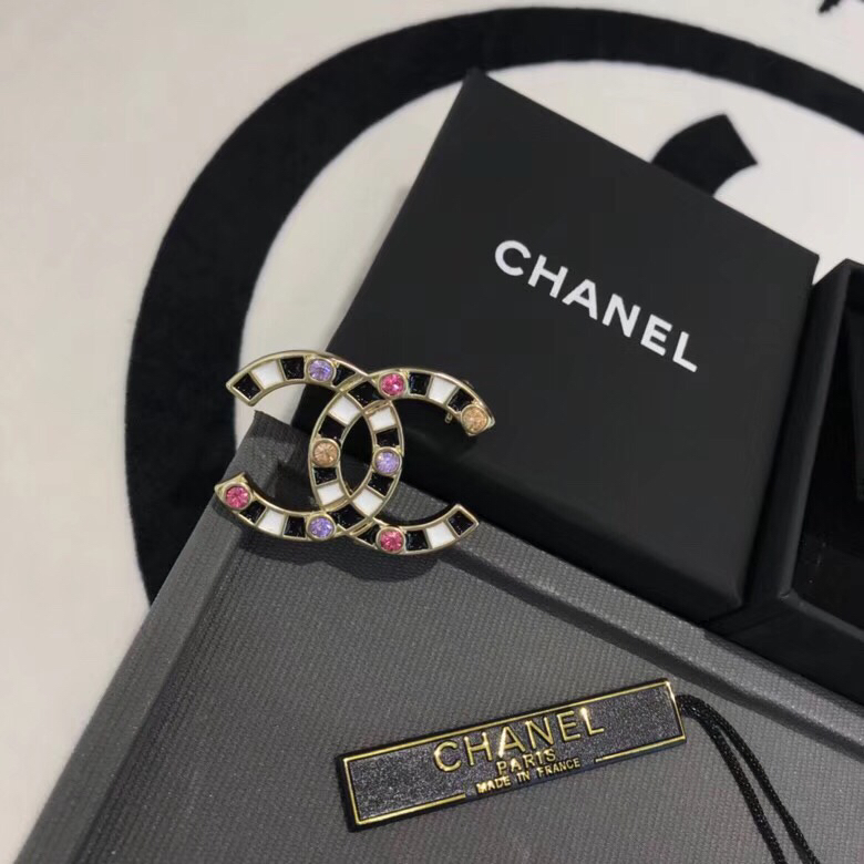 chanel multicolor crystal cc brooch