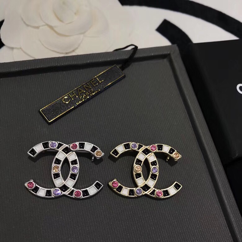 chanel multicolor crystal cc brooch