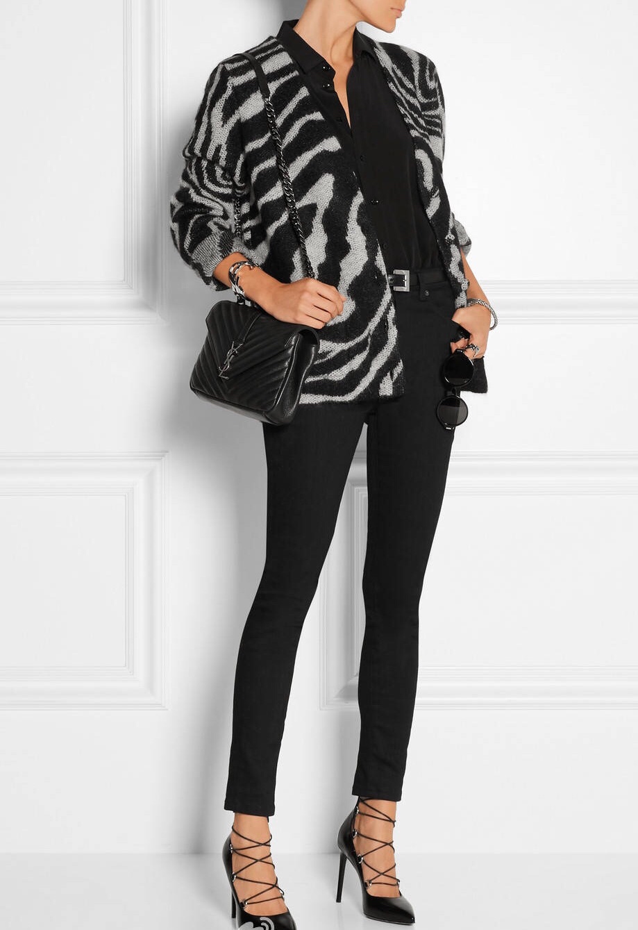 Saint laurent Ysl Monogram college_24cm黑色银扣428056