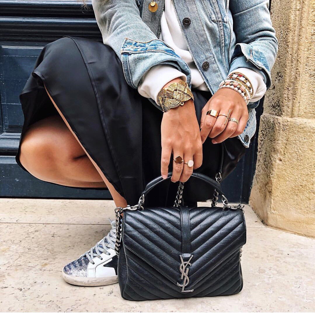 Saint laurent Ysl Monogram college_24cm黑色银扣428056