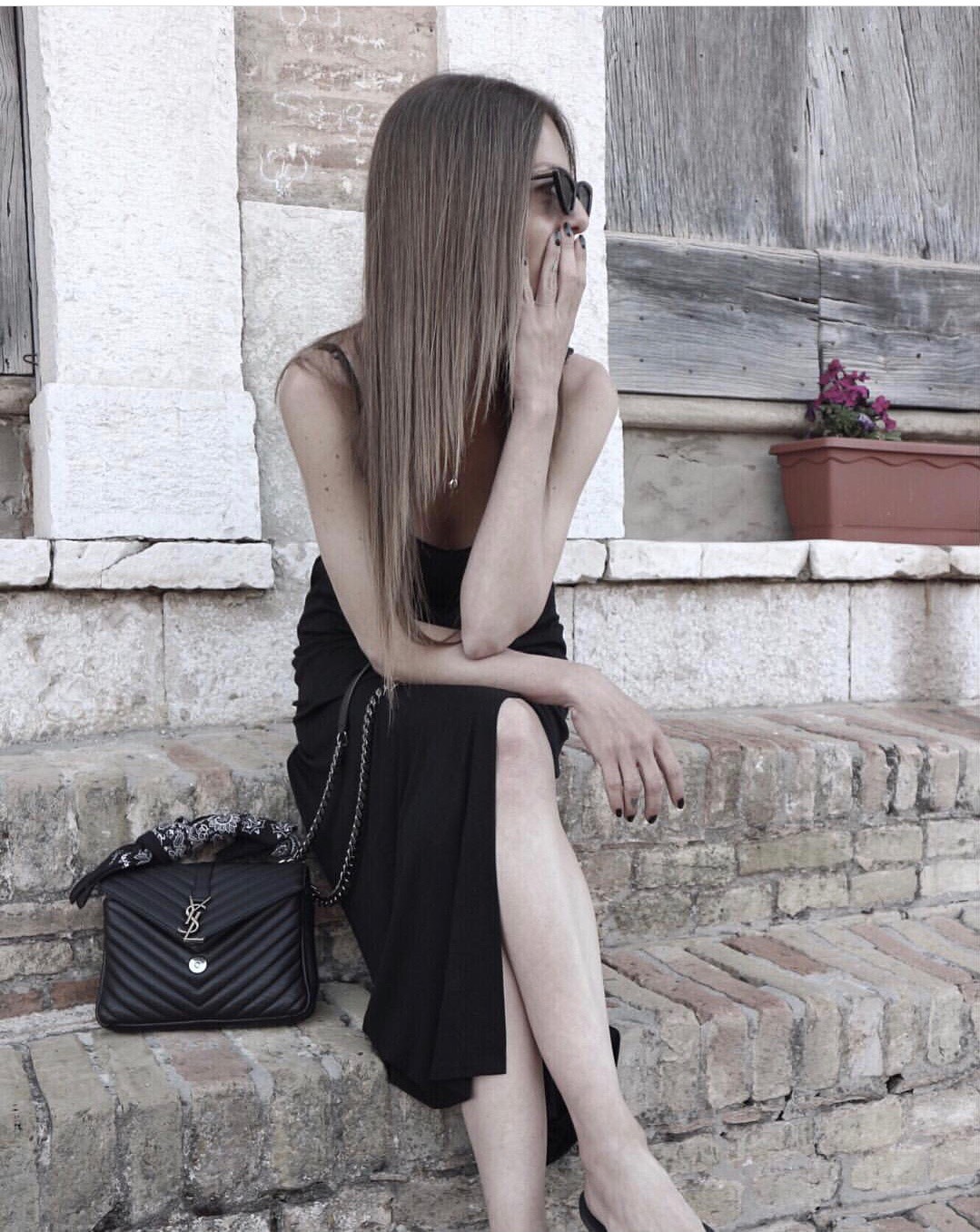 Saint laurent Ysl Monogram college_24cm黑色银扣428056