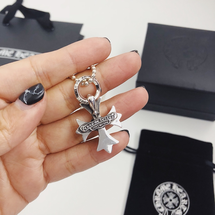 Chrome Hearts 版本克罗心Chrome hearts 双层十字架十字花吊坠圆珠项链