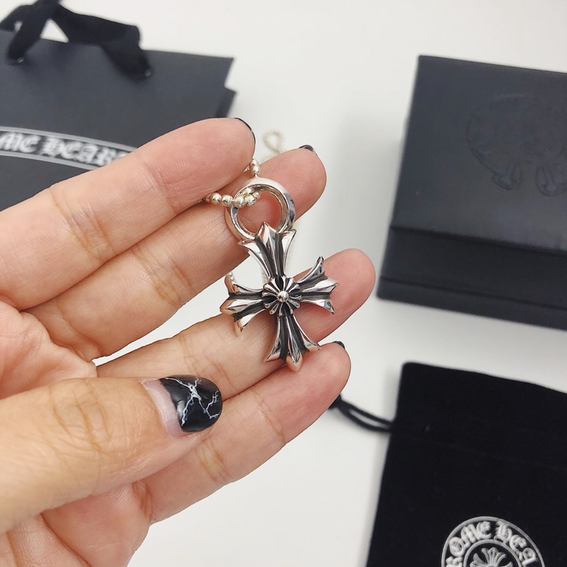 Chrome Hearts 版本克罗心Chrome hearts 双层十字架十字花吊坠圆珠项链