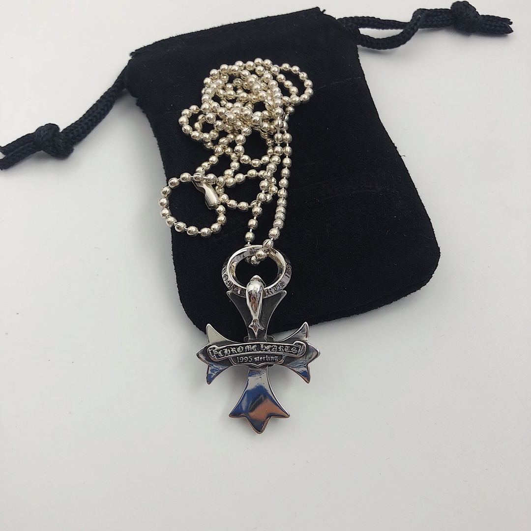 Chrome Hearts 版本克罗心Chrome hearts 双层十字架十字花吊坠圆珠项链