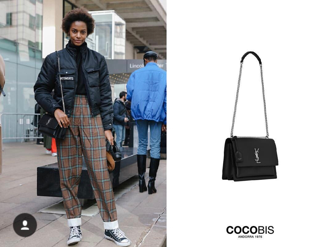 YSL Sunset 22CM 牙签纹日落包 442906黑色银扣