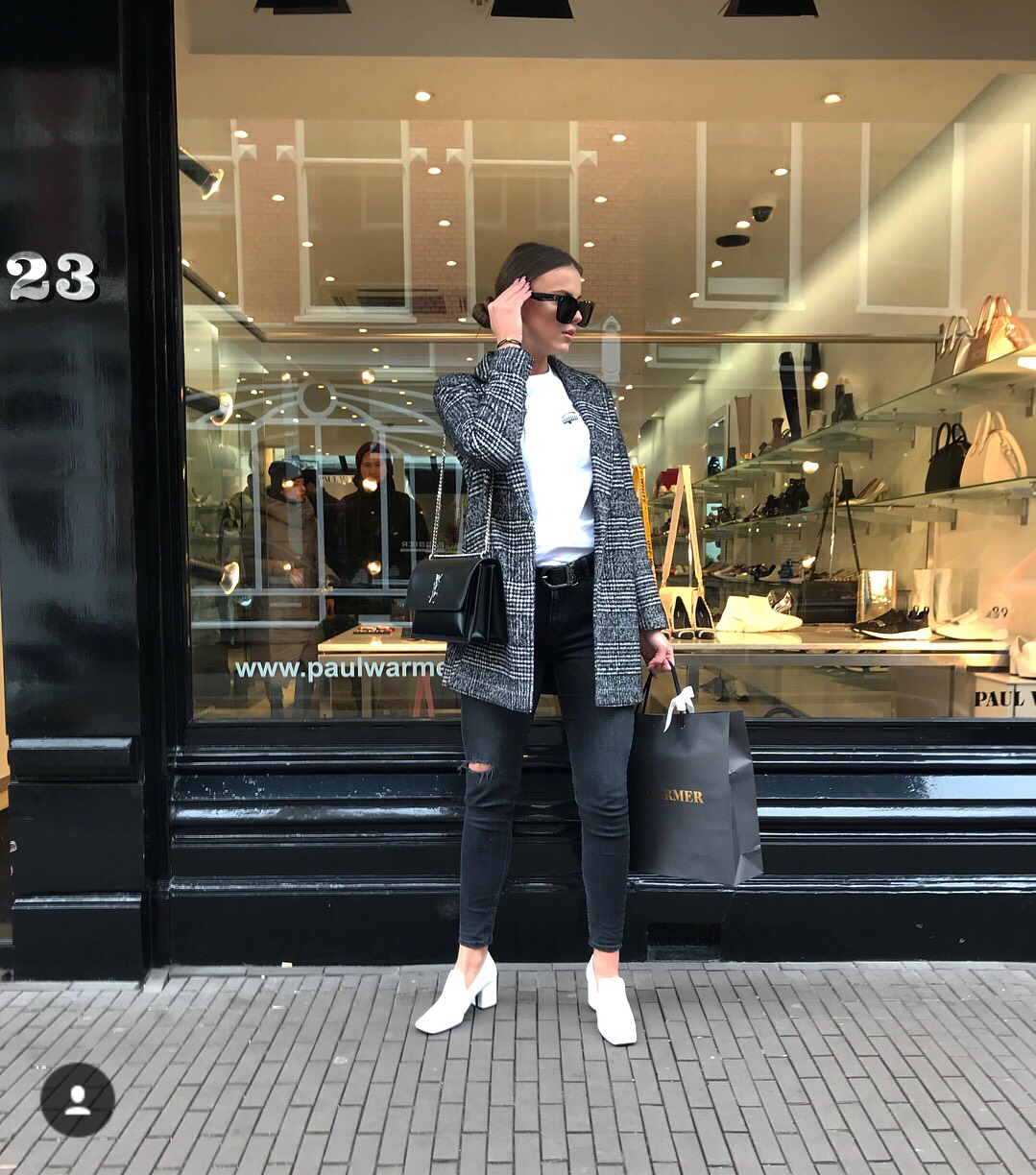 YSL Sunset 22CM 牙签纹日落包 442906黑色银扣