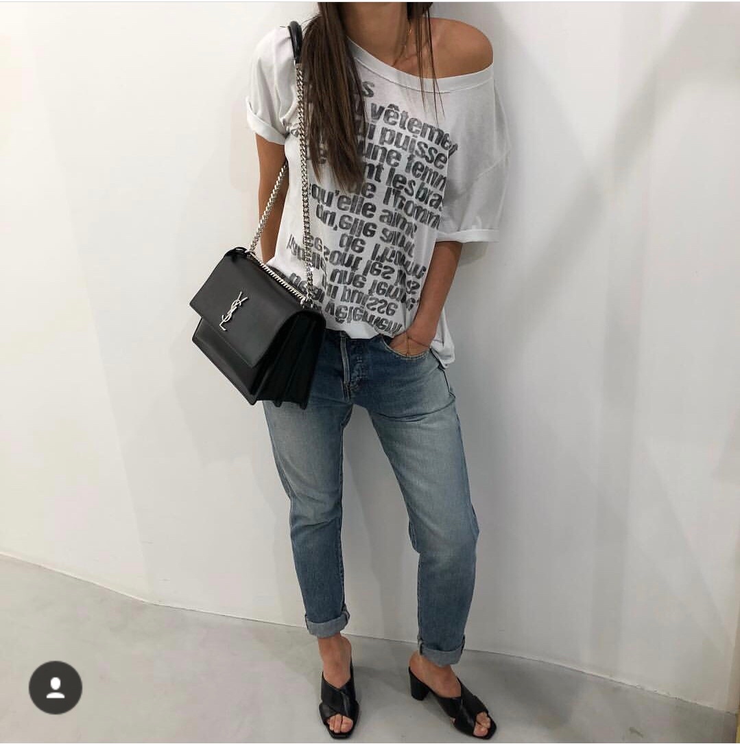 YSL Sunset 22CM 牙签纹日落包 442906黑色银扣