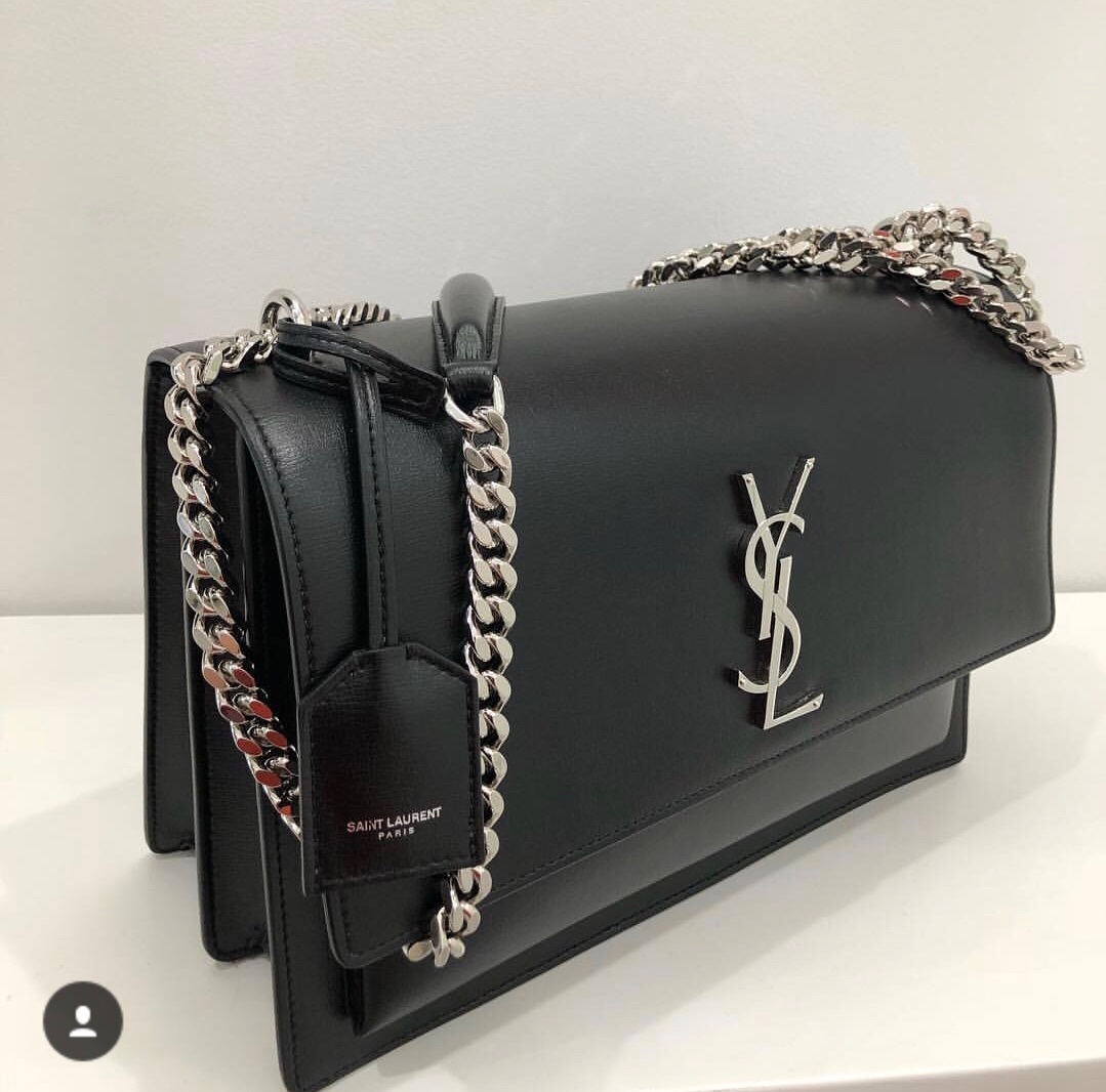 YSL Sunset 22CM 牙签纹日落包 442906黑色银扣