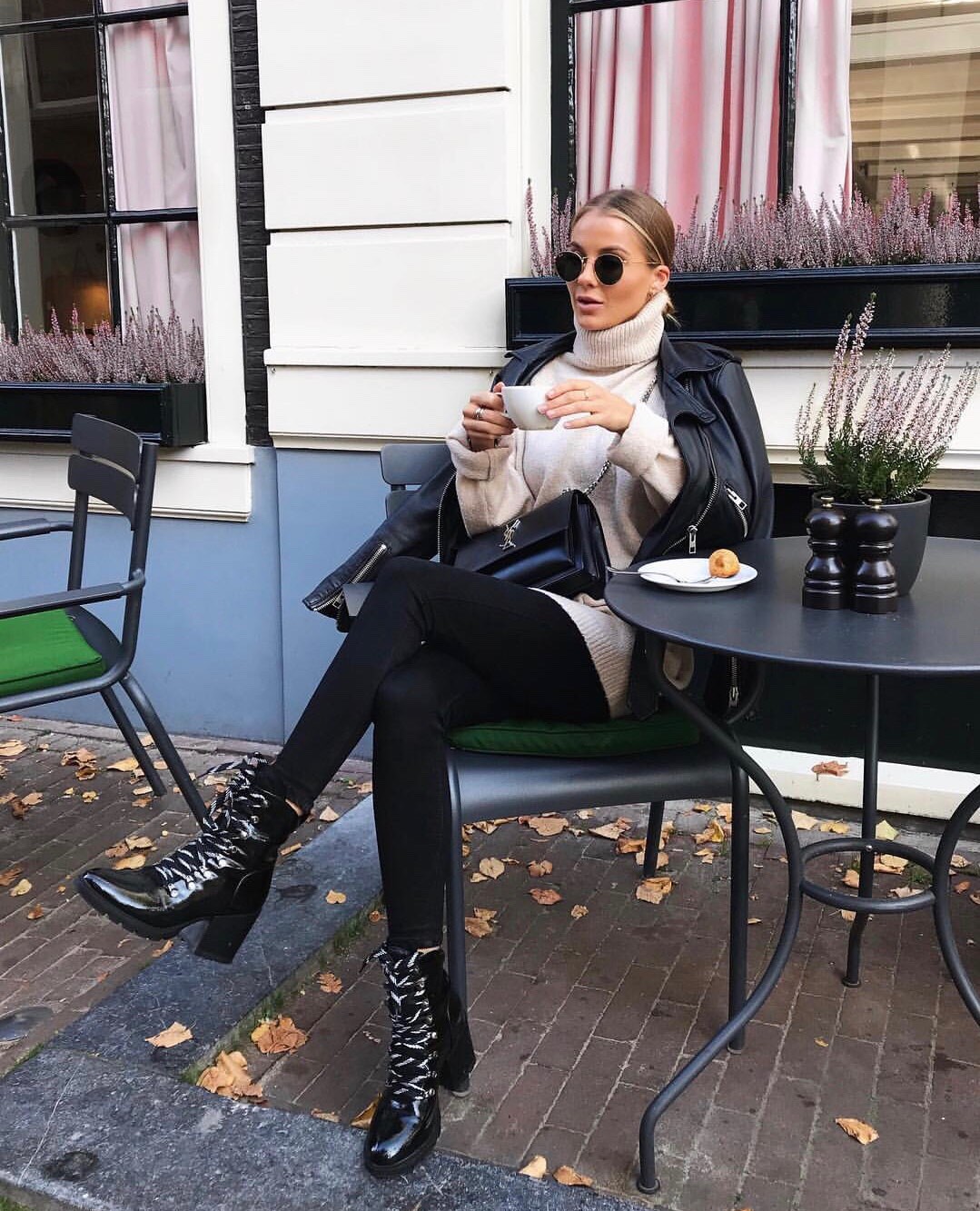 YSL Sunset 22CM 牙签纹日落包 442906黑色银扣