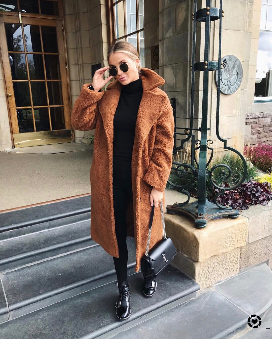 YSL Sunset 22CM 牙签纹日落包 442906黑色银扣