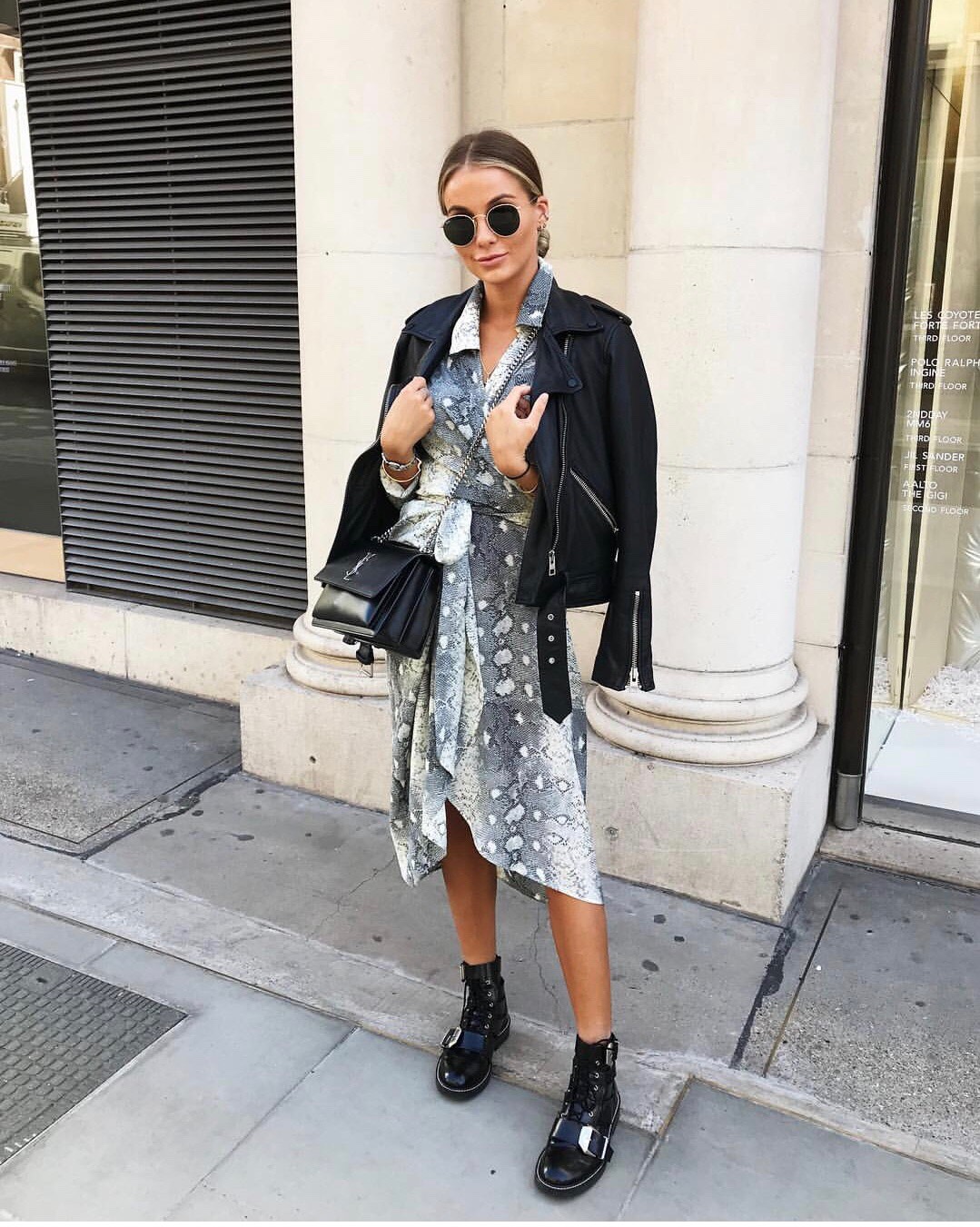 YSL Sunset 22CM 牙签纹日落包 442906黑色银扣