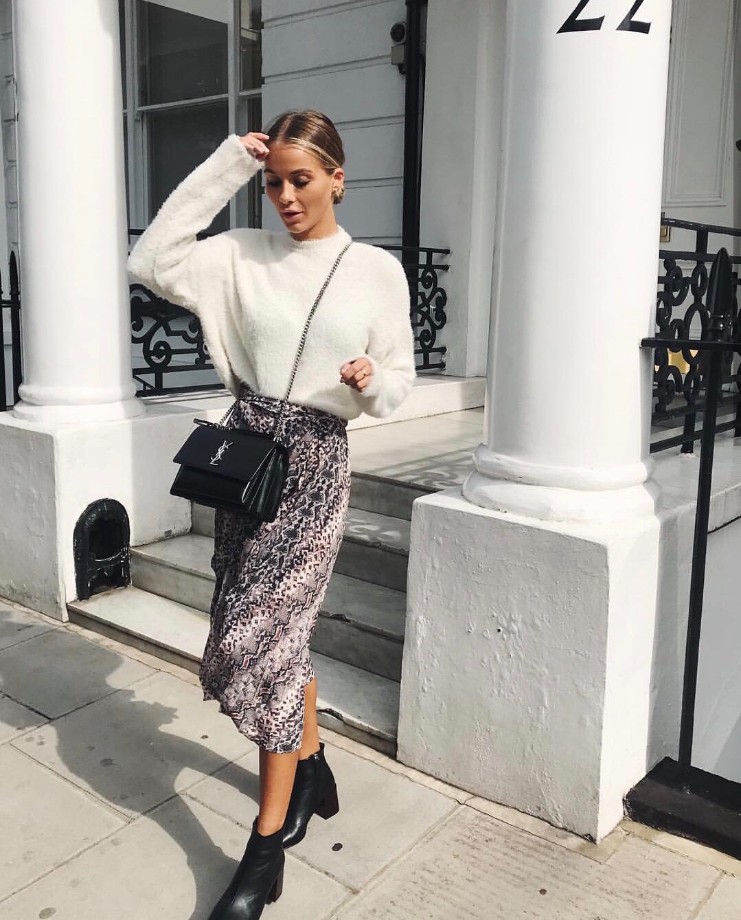 YSL Sunset 22CM 牙签纹日落包 442906黑色银扣