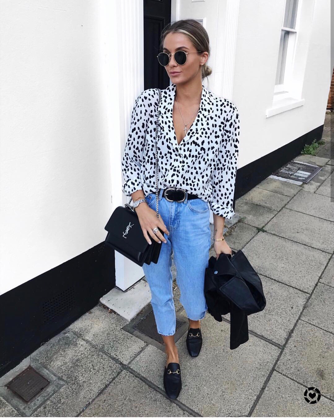 YSL Sunset 22CM 牙签纹日落包 442906黑色银扣