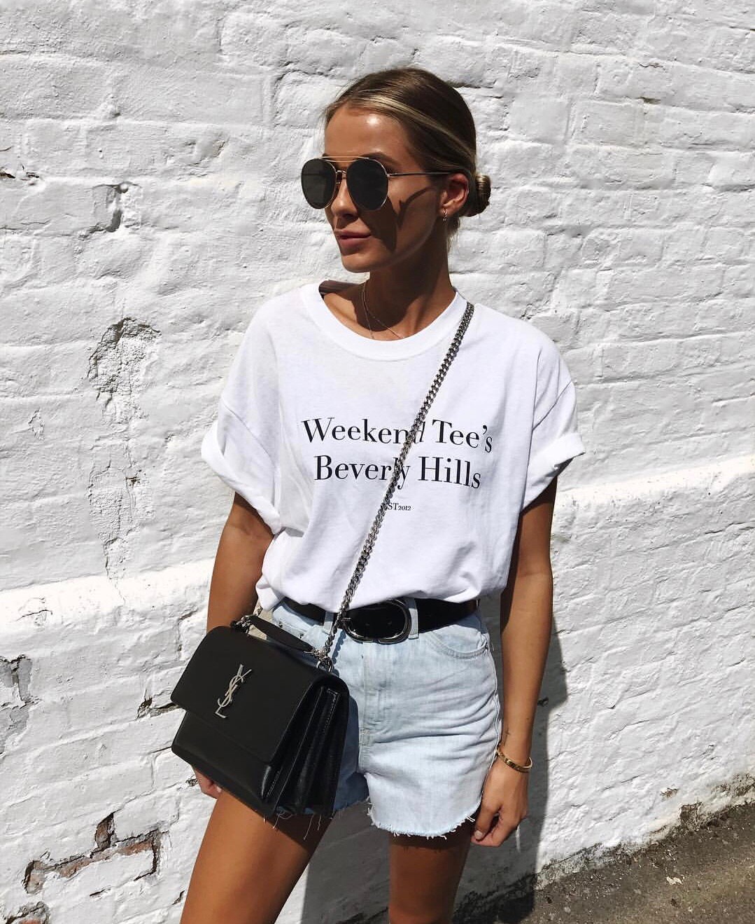 YSL Sunset 22CM 牙签纹日落包 442906黑色银扣