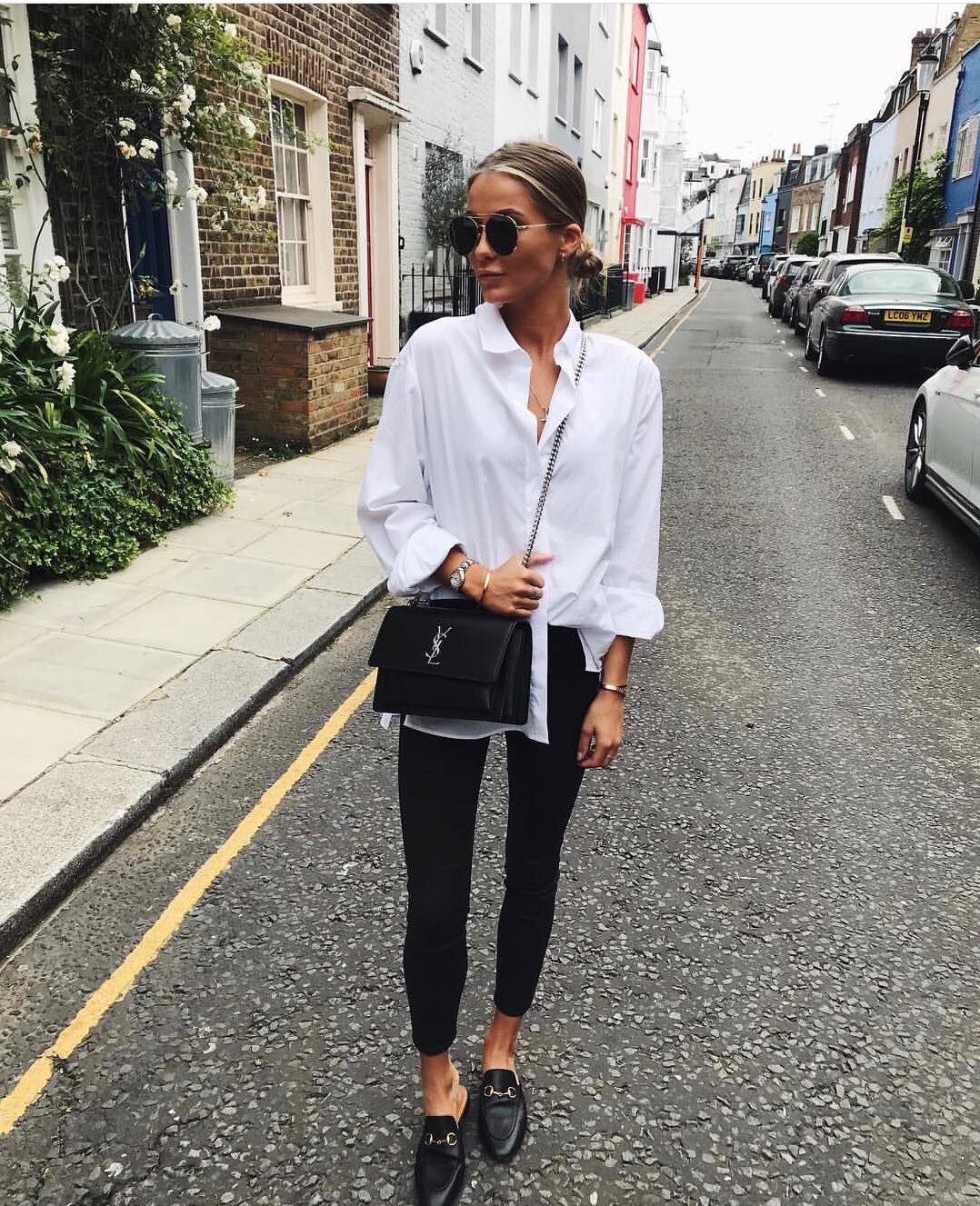 YSL Sunset 22CM 牙签纹日落包 442906黑色银扣