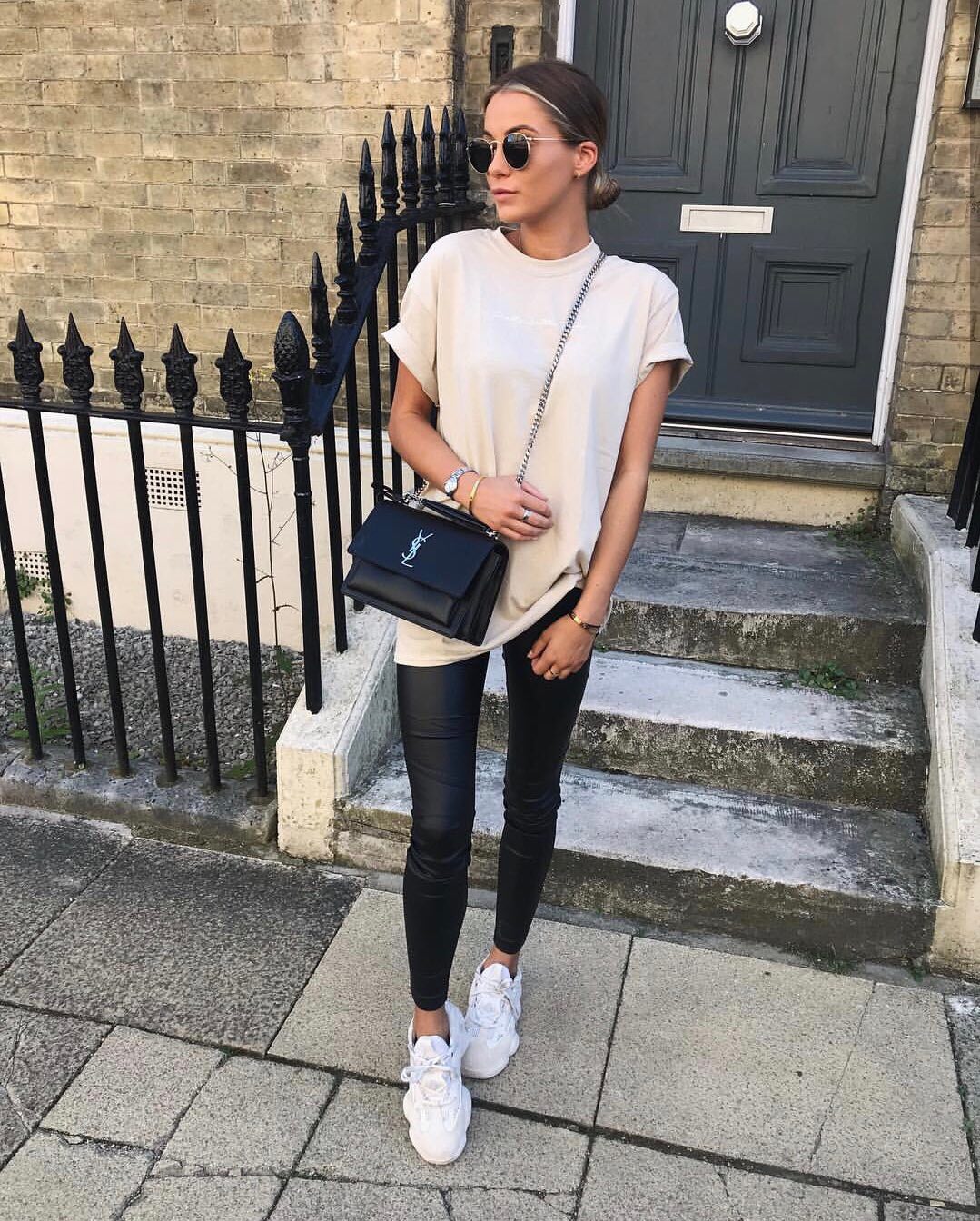 YSL Sunset 22CM 牙签纹日落包 442906黑色银扣