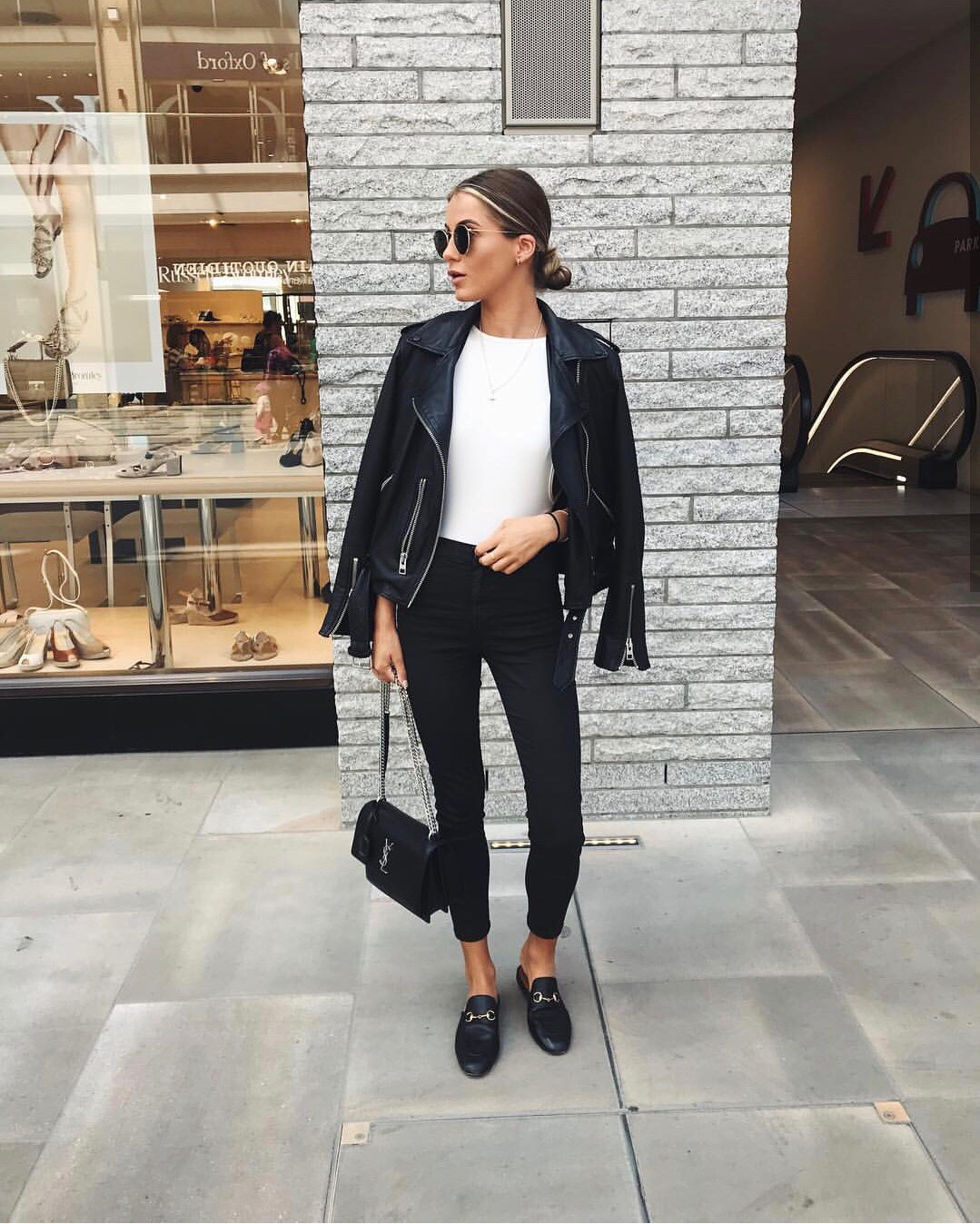 YSL Sunset 22CM 牙签纹日落包 442906黑色银扣