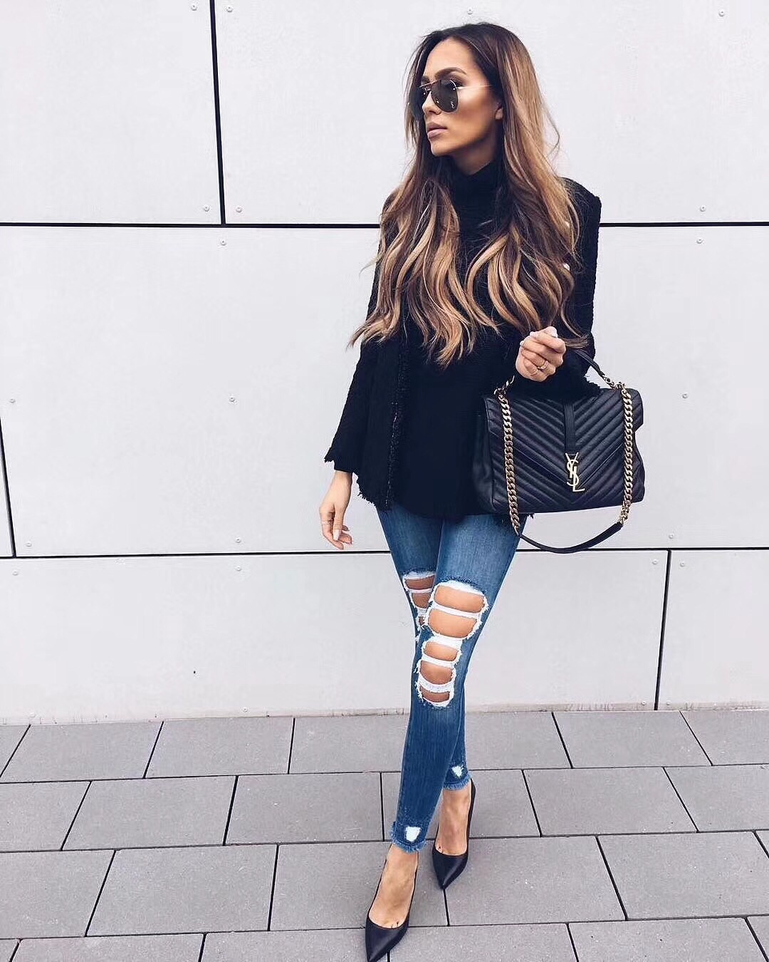 Saint laurent Ysl Monogram college_32cm黑色金扣392738