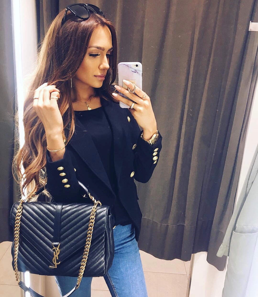 Saint laurent Ysl Monogram college_32cm黑色金扣392738