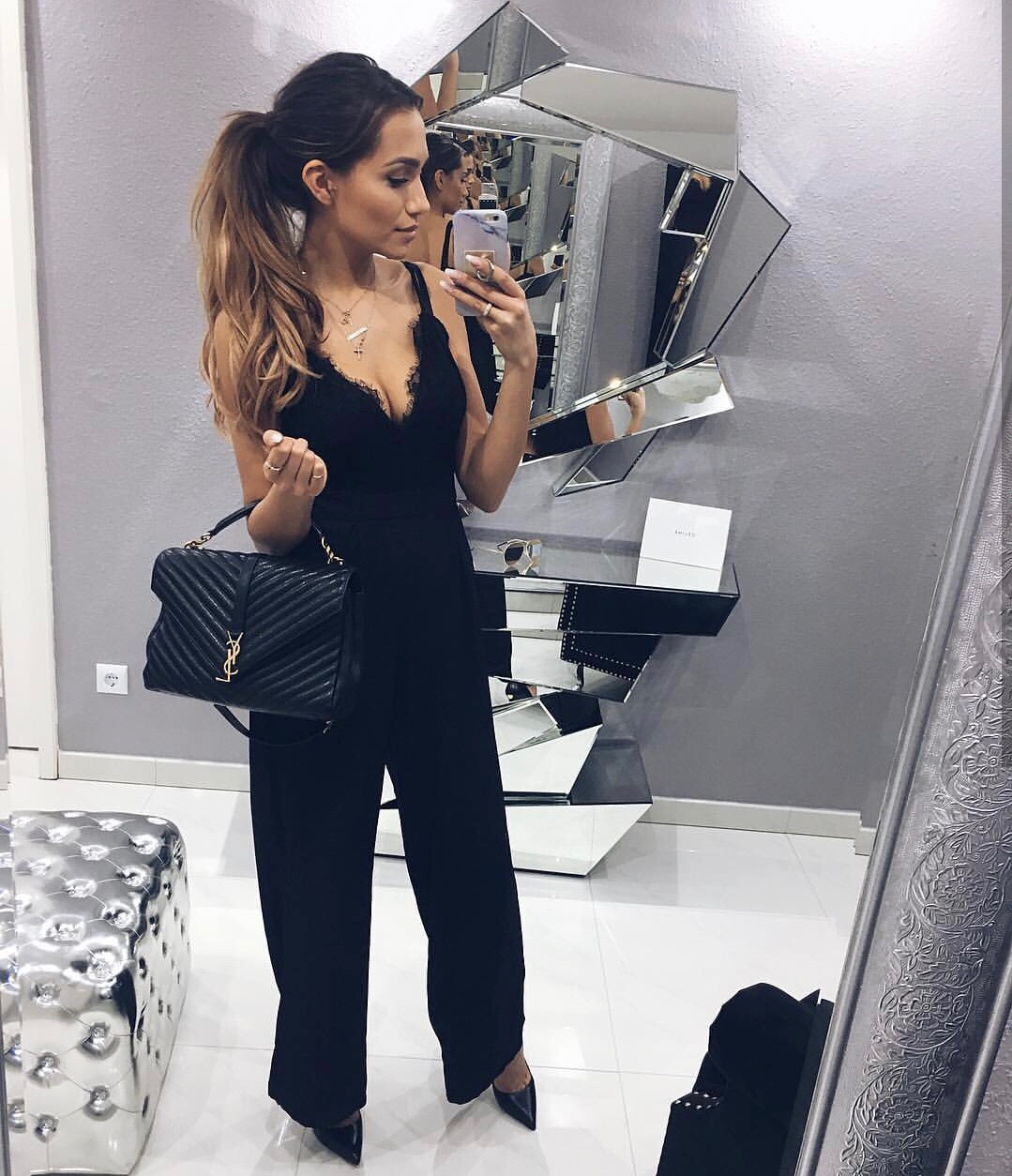 Saint laurent Ysl Monogram college_32cm黑色金扣392738