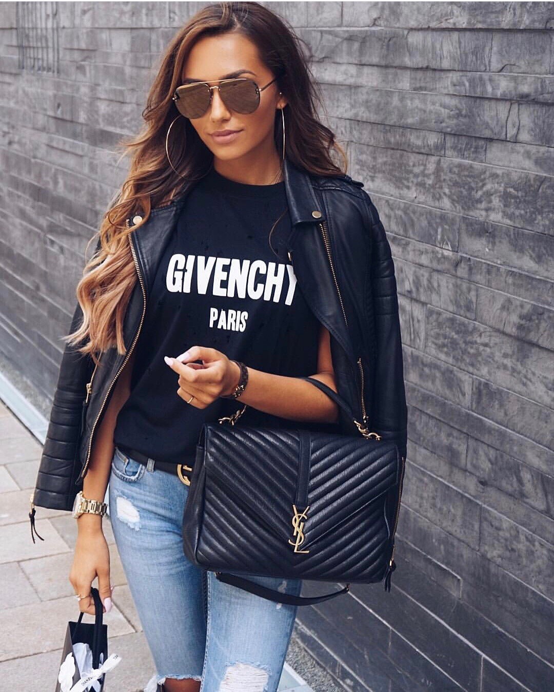 Saint laurent Ysl Monogram college_32cm黑色金扣392738