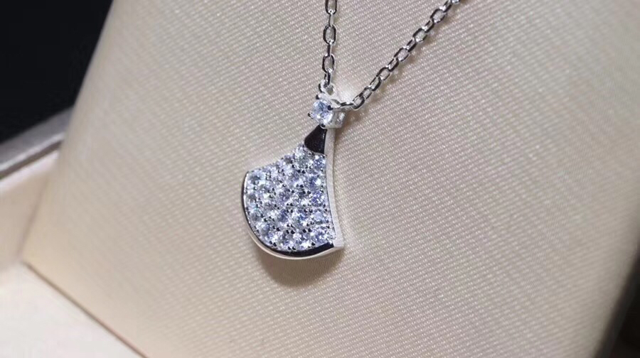 Bvlgari 纯银925打造精工宝格丽扇形满镶项链