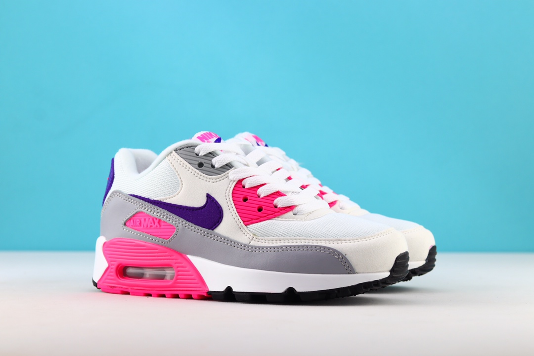 公司原装级 Nike Wmns Air Max 90 白紫灰粉女子半掌气垫网面透气运动