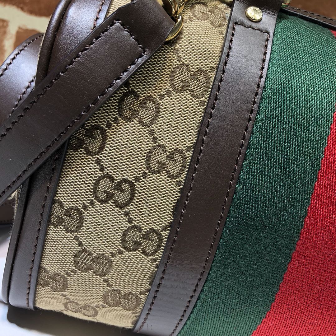 GUCCI古驰双G帆布配皮波士顿圆筒手提单肩斜挎包269876