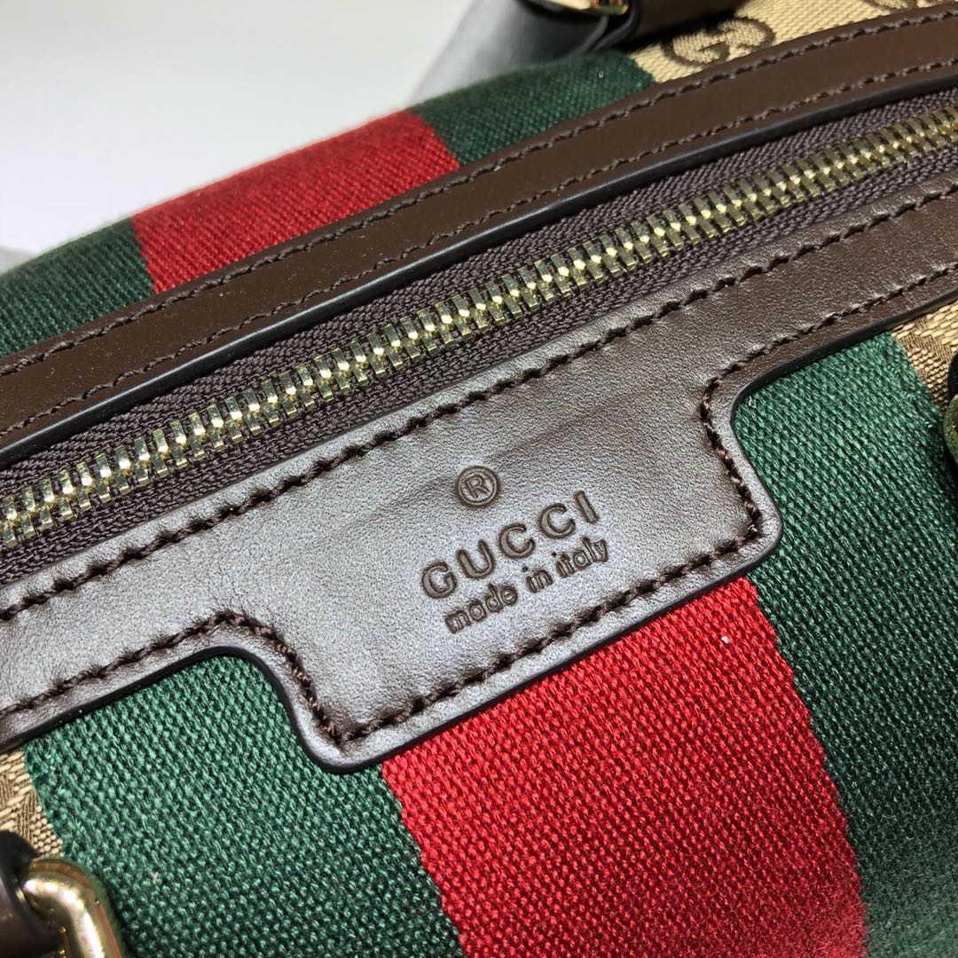 GUCCI古驰双G帆布配皮波士顿圆筒手提单肩斜挎包269876