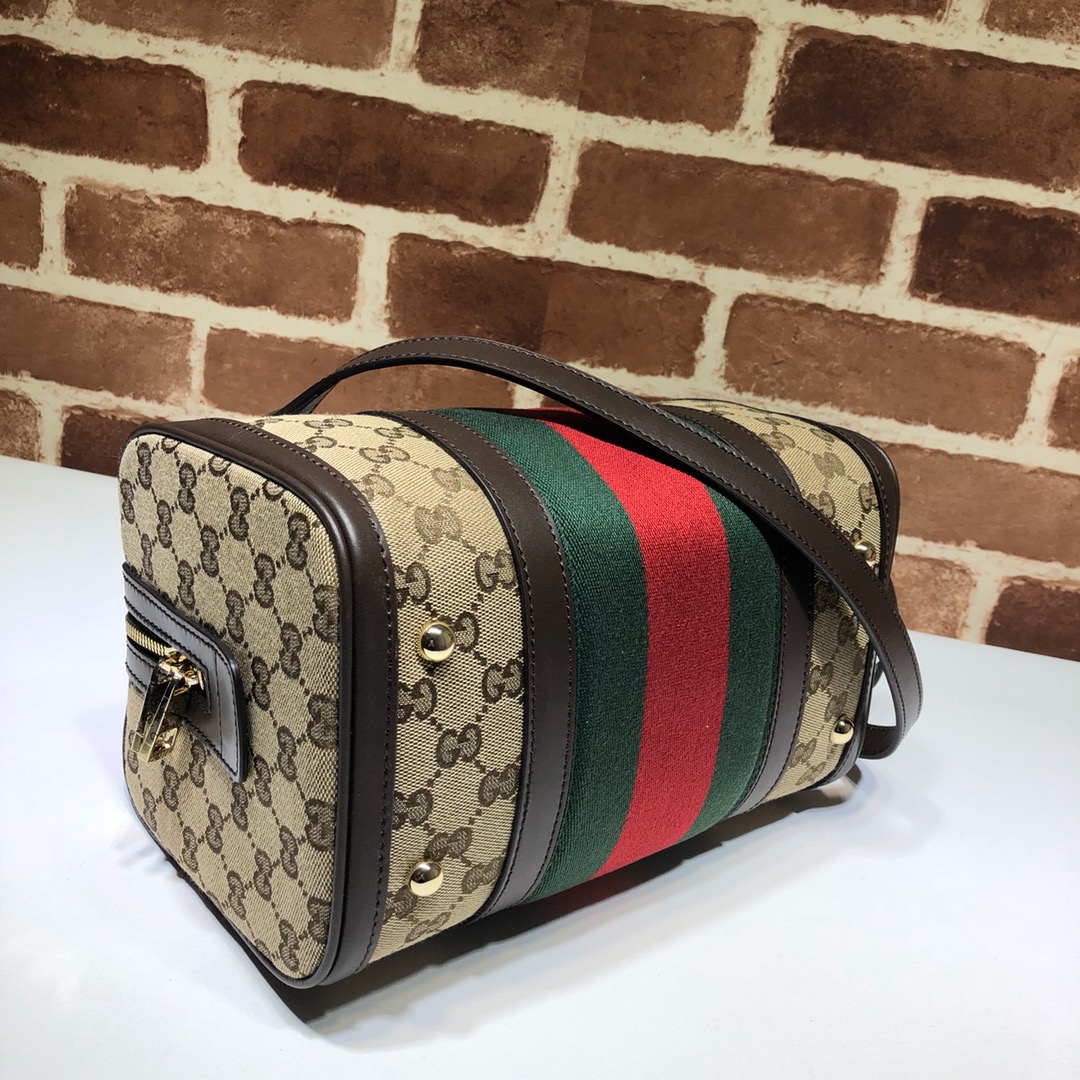 GUCCI古驰双G帆布配皮波士顿圆筒手提单肩斜挎包269876