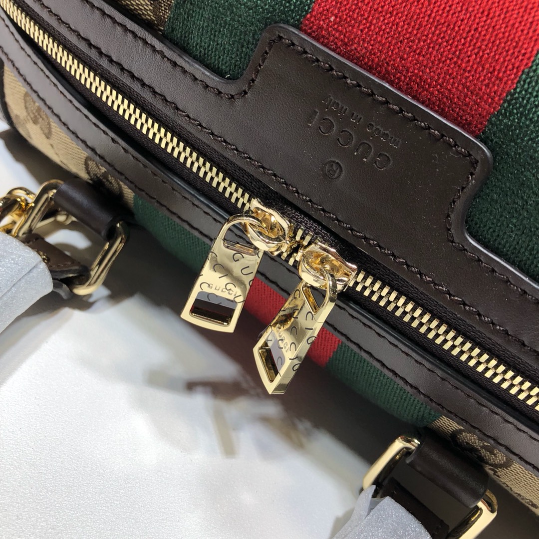 GUCCI古驰双G帆布配皮波士顿圆筒手提单肩斜挎包269876